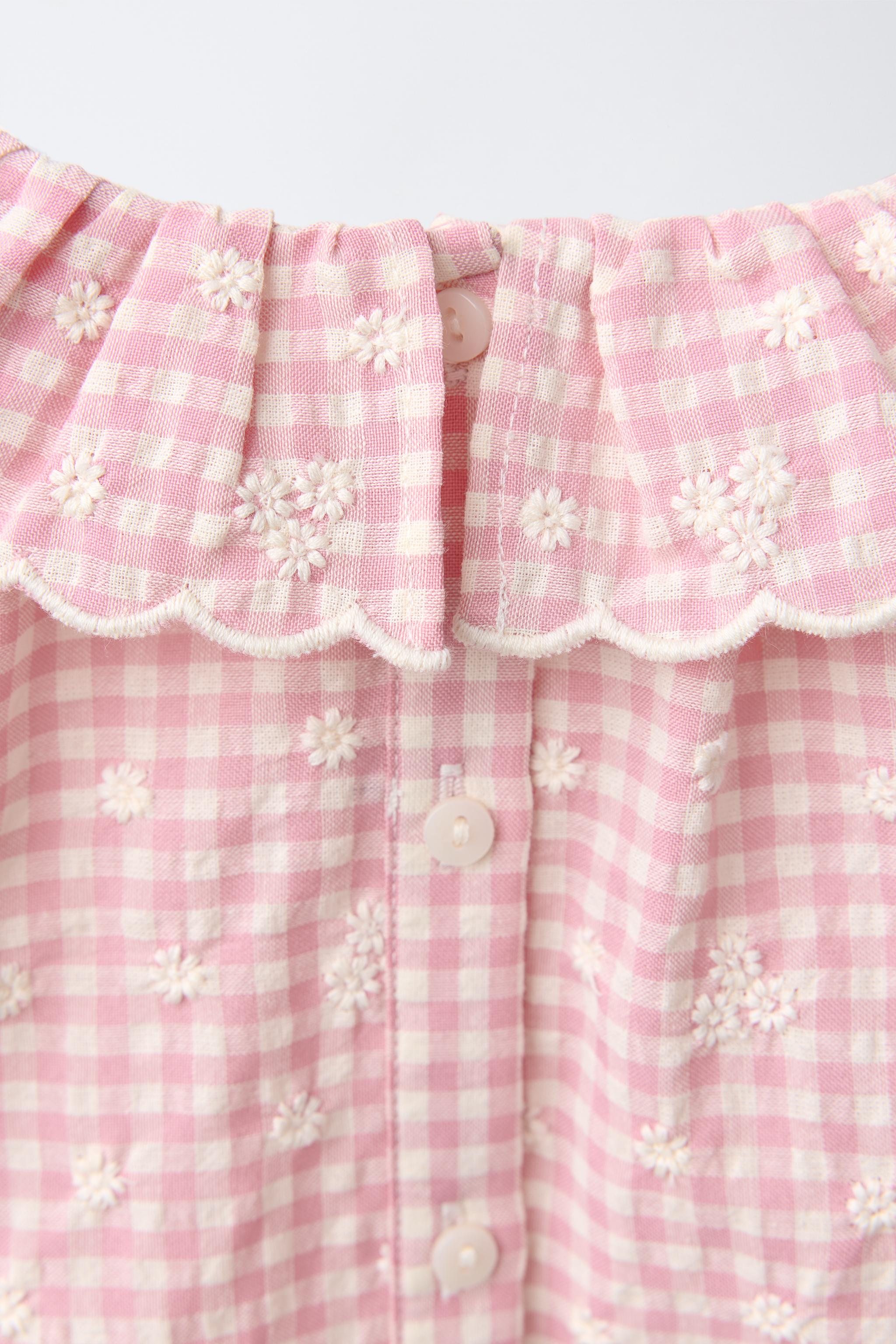 GINGHAM BODYSUIT WITH EMBROIDERED FLOWERS